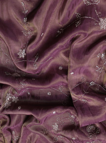 Dark Levender Georgette Tissue Embroidery Saree