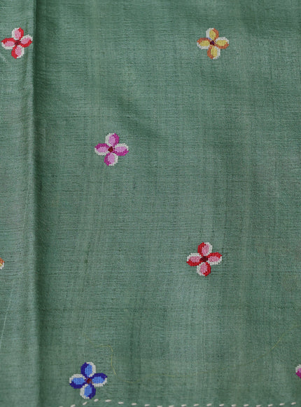 Pastel Green Tussar Embroidery Silk Saree