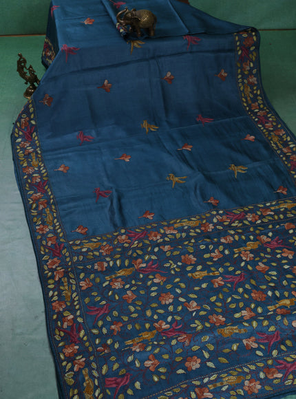 Teal Blue Tussar Silk Saree