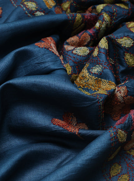 Teal Blue Tussar Silk Saree