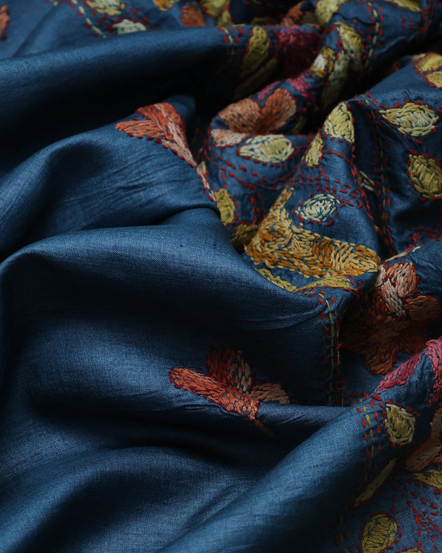 Teal Blue Tussar Silk Saree