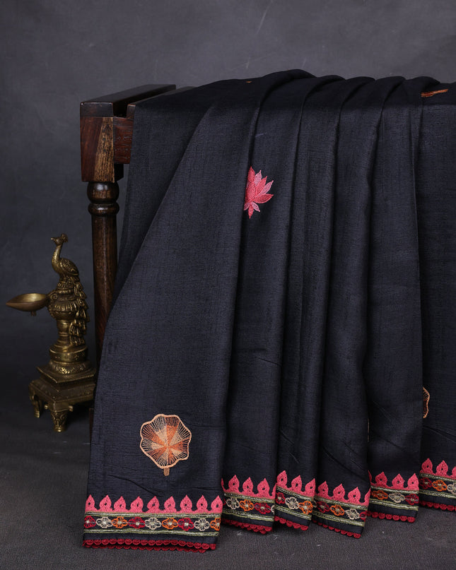 Black Tussar Silk Saree