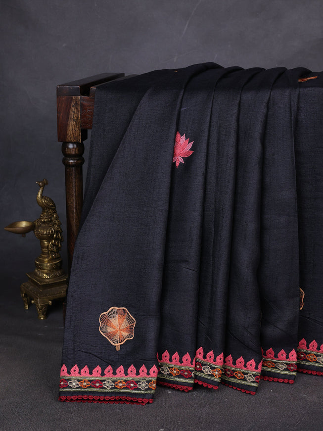 Black Tussar Silk Saree