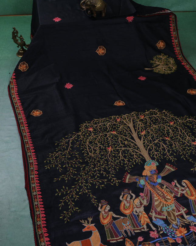 Black Tussar Silk Saree