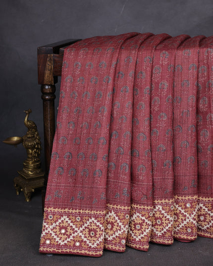 Rust Tussar Silk Saree