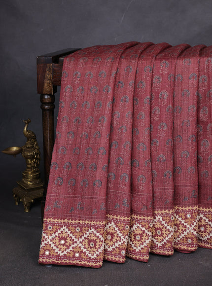 Rust Tussar Silk Saree