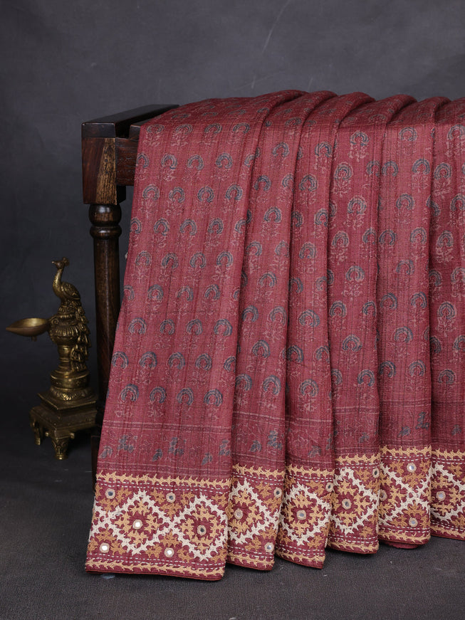 Rust Tussar Silk Saree