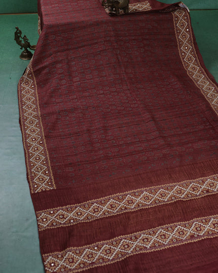 Rust Tussar Silk Saree