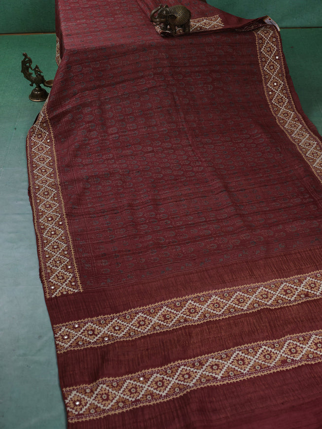Rust Tussar Silk Saree