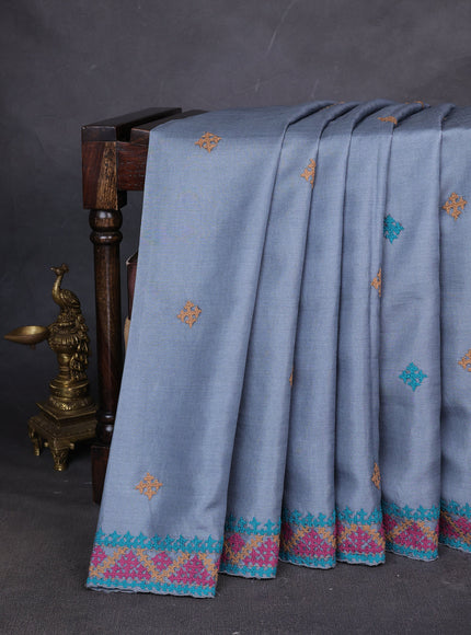 Grey Tussar Silk Saree