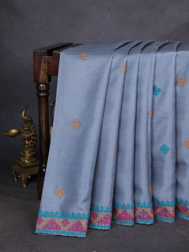 Grey Tussar Silk Saree