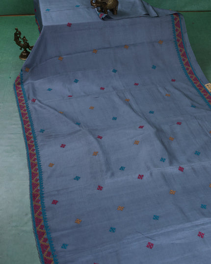 Grey Tussar Silk Saree