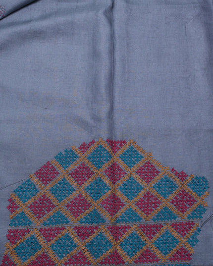 Grey Tussar Silk Saree