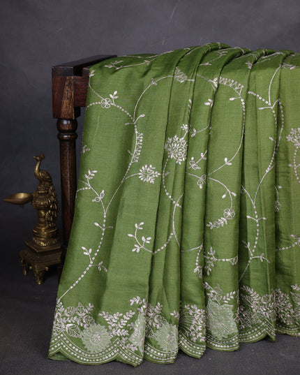 Mehendi Green Tussar Silk Saree