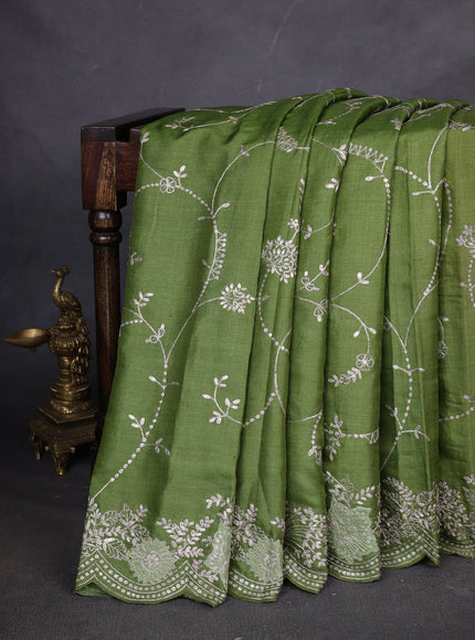 Mehendi Green Tussar Silk Saree