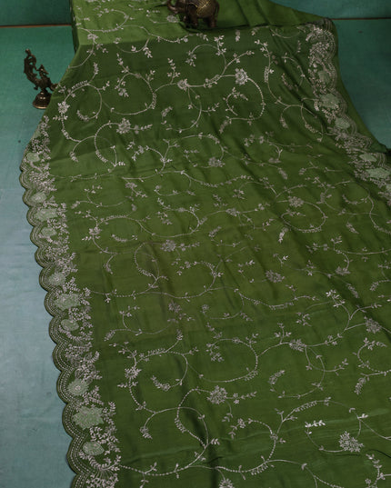 Mehendi Green Tussar Silk Saree