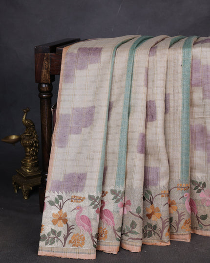 Beige Tussar Silk Saree