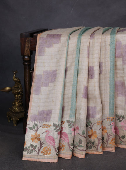 Beige Tussar Silk Saree