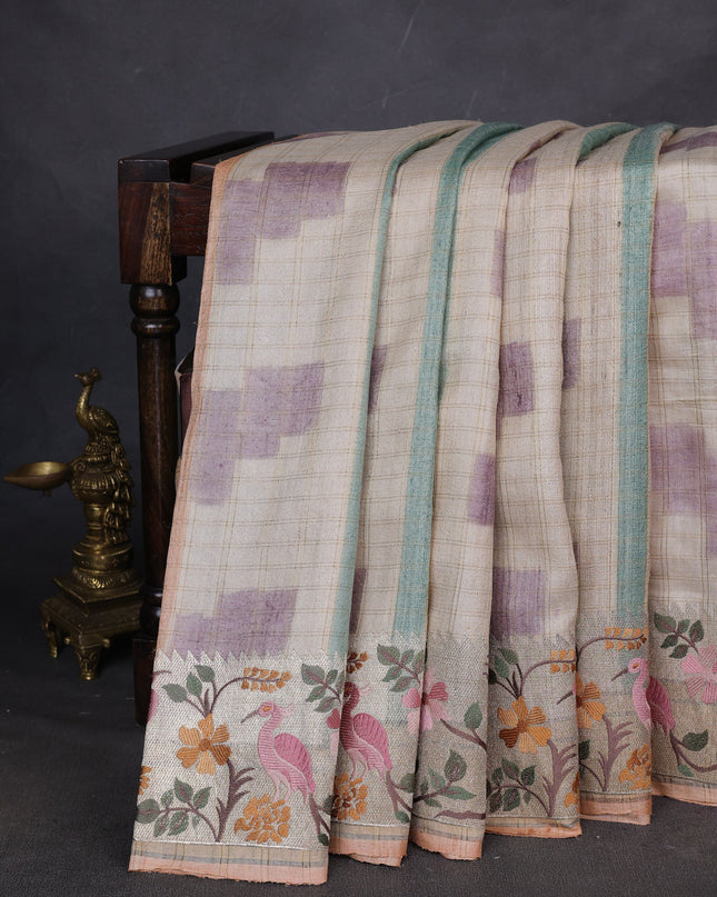 Beige Tussar Silk Saree