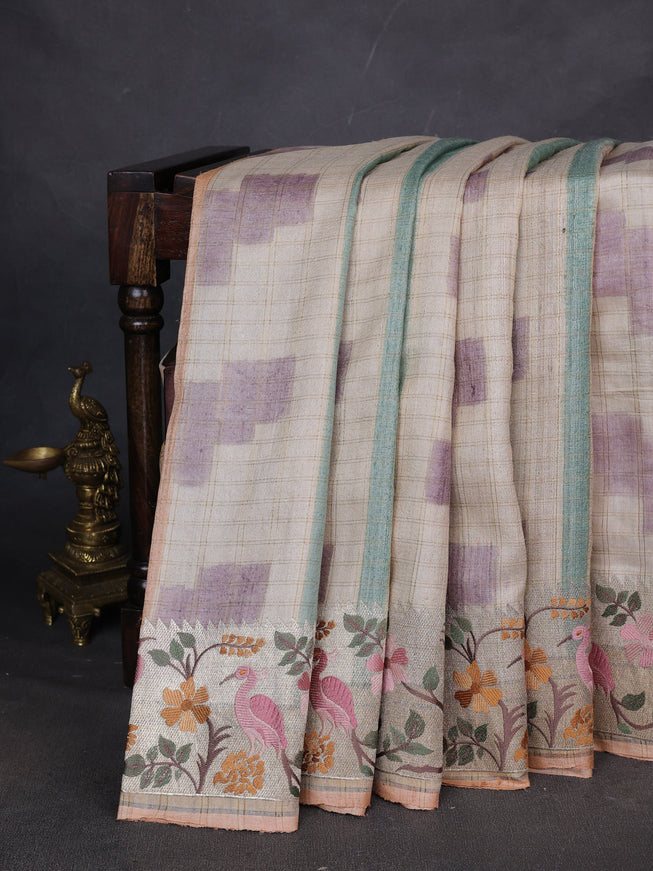 Beige Tussar Silk Saree