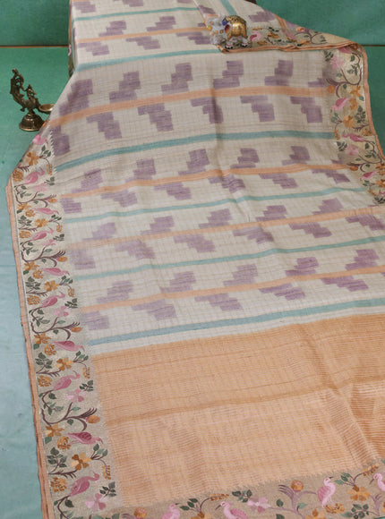 Beige Tussar Silk Saree