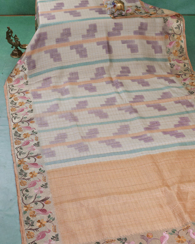 Beige Tussar Silk Saree