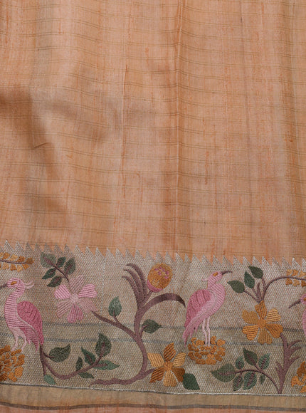 Beige Tussar Silk Saree