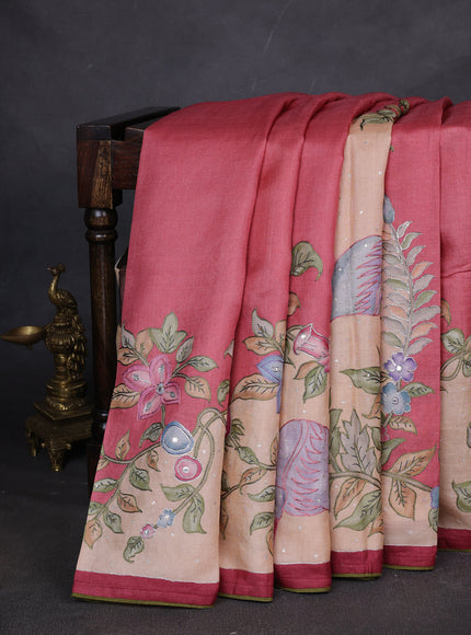 Peach Tussar Silk Saree