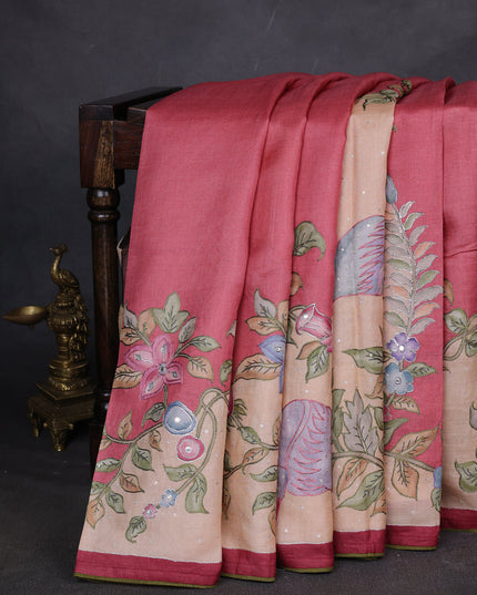 Peach Tussar Silk Saree