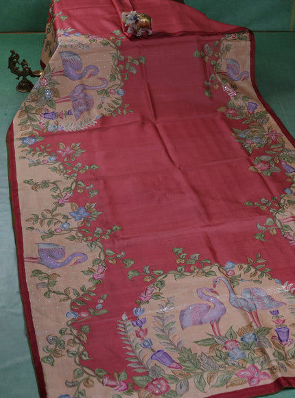 Peach Tussar Silk Saree