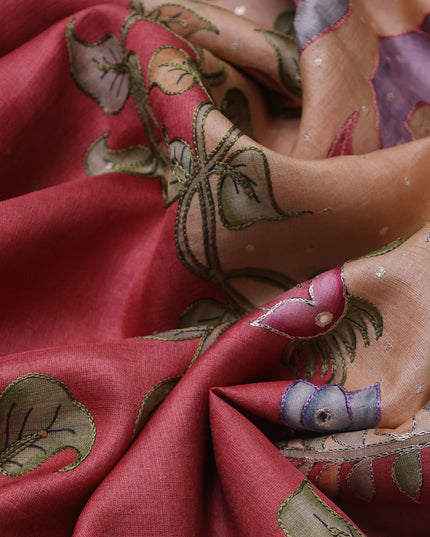 Peach Tussar Silk Saree
