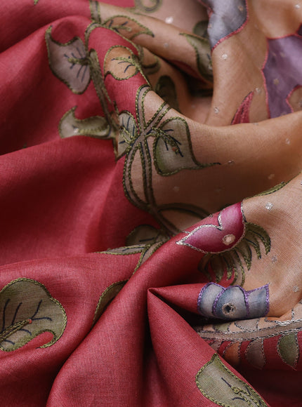 Peach Tussar Silk Saree