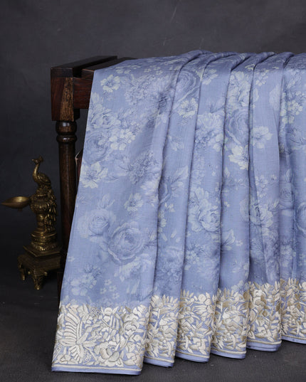 Pastel Blue Tussar Silk Saree