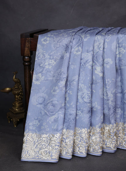 Pastel Blue Tussar Silk Saree