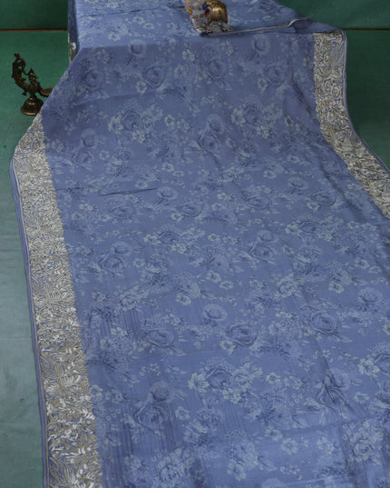 Pastel Blue Tussar Silk Saree