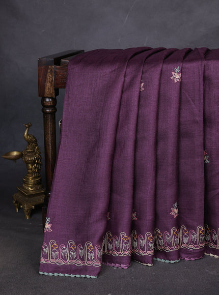 Wine Tussar Silk Saree
