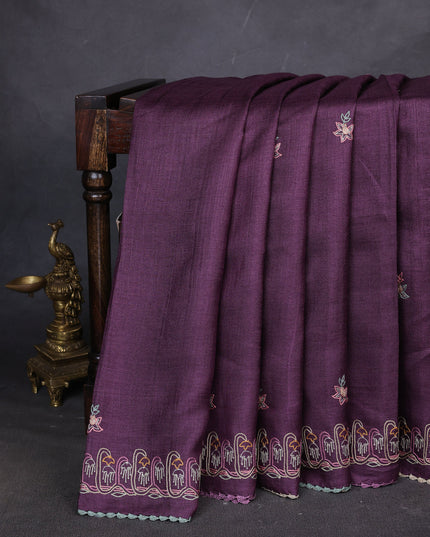Wine Tussar Silk Saree