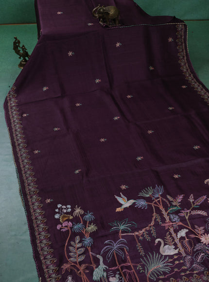 Wine Tussar Silk Saree