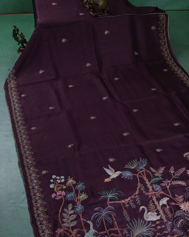 Wine Tussar Silk Saree