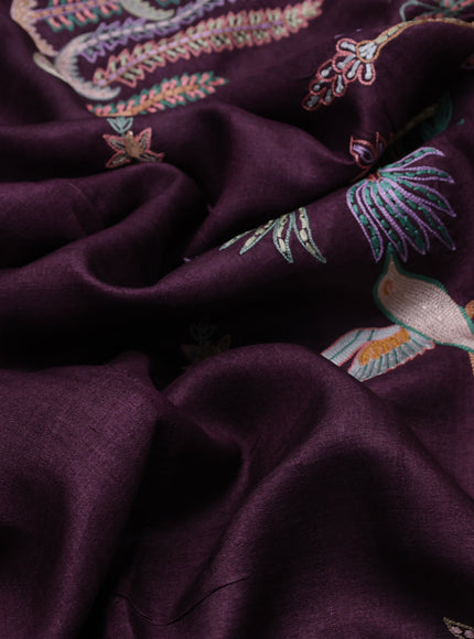 Wine Tussar Silk Saree