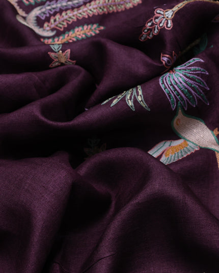Wine Tussar Silk Saree
