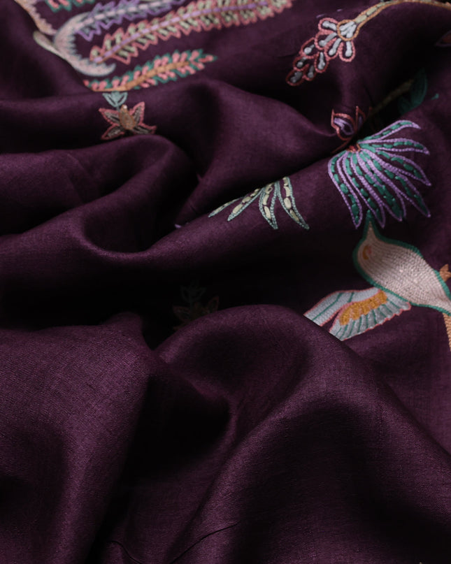 Wine Tussar Silk Saree