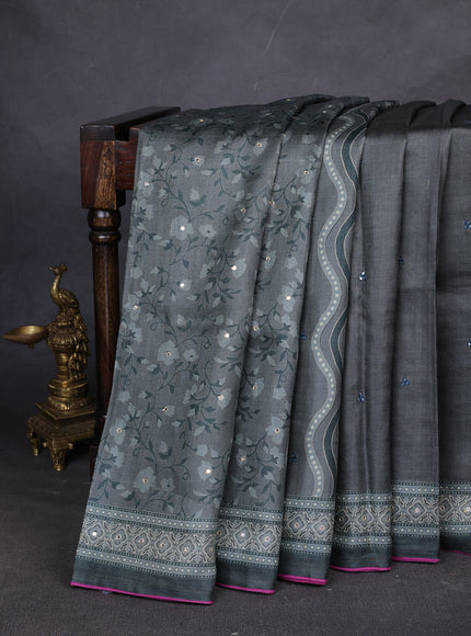 Grey Tussar Silk Saree
