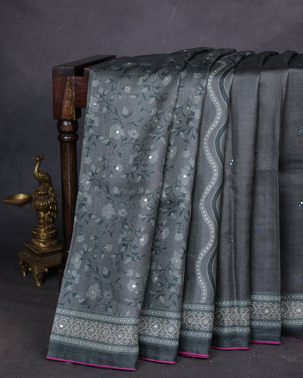 Grey Tussar Silk Saree