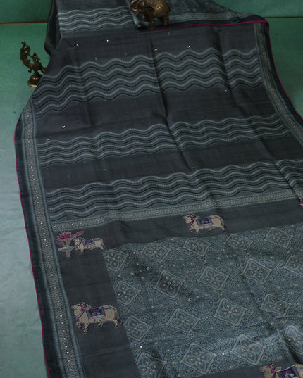 Grey Tussar Silk Saree