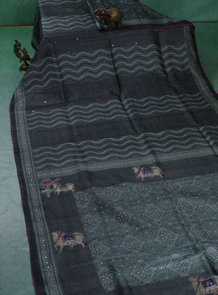 Grey Tussar Silk Saree