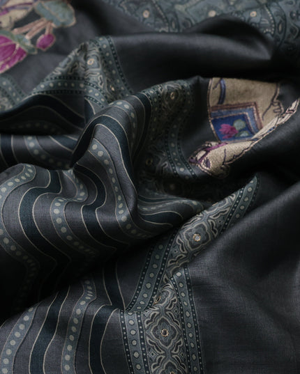 Grey Tussar Silk Saree