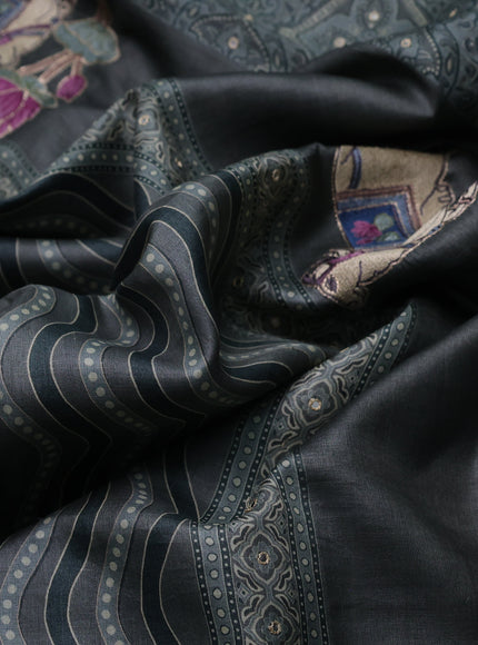 Grey Tussar Silk Saree