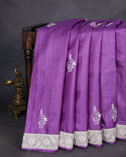 Purple Tussar Silk Saree