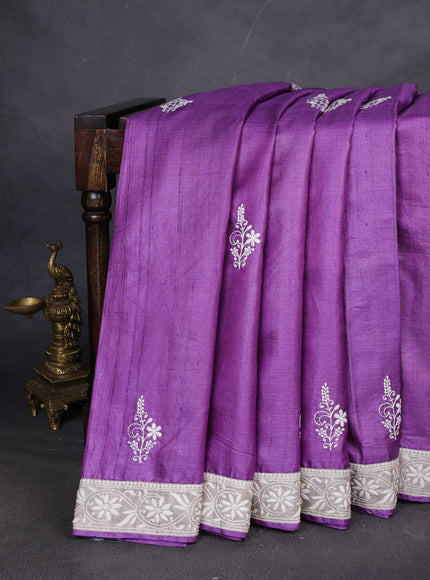Purple Tussar Silk Saree
